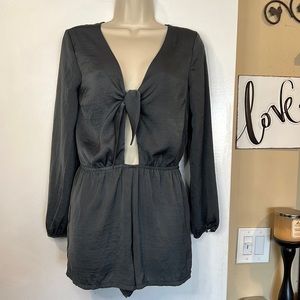 MODISH ONE Women’s Long Sleeve Tie Front With Cut Out Shorts Romper